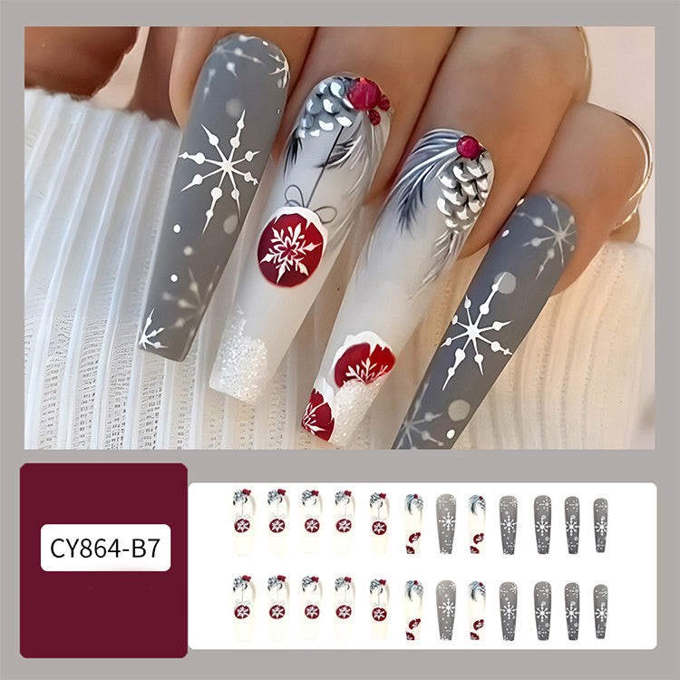 Lot de 24 faux ongles de Noël avec chapeau rayé et flocon de neige, autocollants pour nail art, pour fêtes, danses ou tenues de vacances