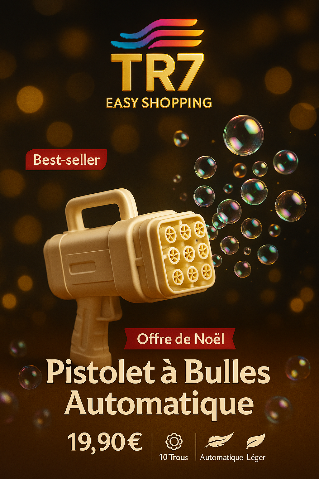 🔫✨Pistolet à Bulles Électrique Sans Batterie – 10 Jets de Joie pour Enfants !
