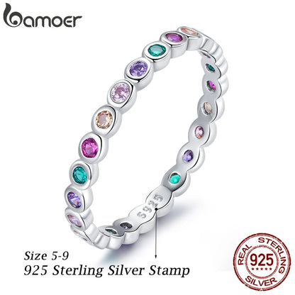 Bague Bamoer en argent sterling 925 et zircons multicolores pour femme