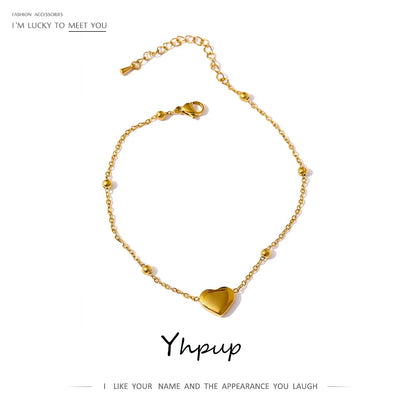 Yhpup Élégant Chaîne Perle Coeur Cheville En Acier Inoxydable Métal брелок Nouvel Été Bijoux Pieds Nus Plage Doré Sur Pied Charme Bijoux