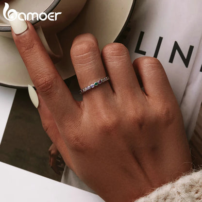 Bague Bamoer en argent sterling 925 et zircons multicolores pour femme