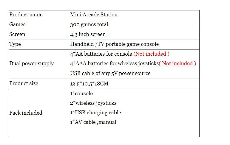 Mini console de jeu portable sans fil rétro classique TFT 4,3 pouces, micro-arcade, 300 jeux intégrés, sortie TV