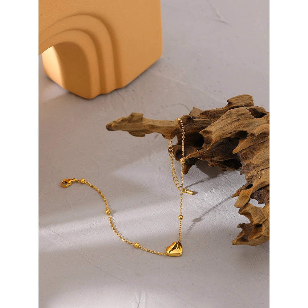Yhpup Élégant Chaîne Perle Coeur Cheville En Acier Inoxydable Métal брелок Nouvel Été Bijoux Pieds Nus Plage Doré Sur Pied Charme Bijoux