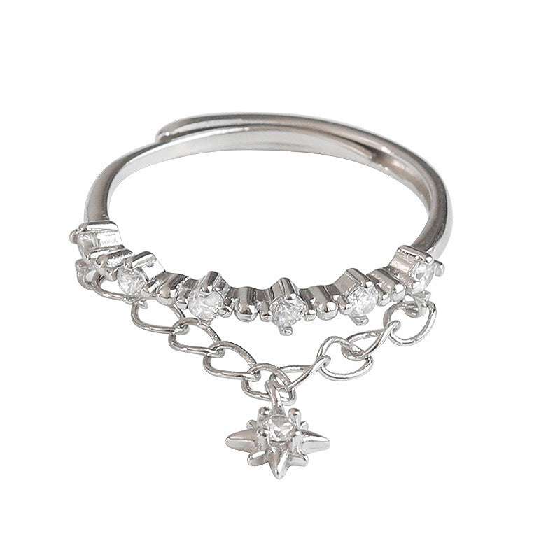 Bague double chaîne Meteor en argent 925 pour femme, légère et luxueuse