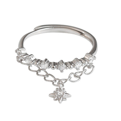 Bague double chaîne Meteor en argent 925 pour femme, légère et luxueuse