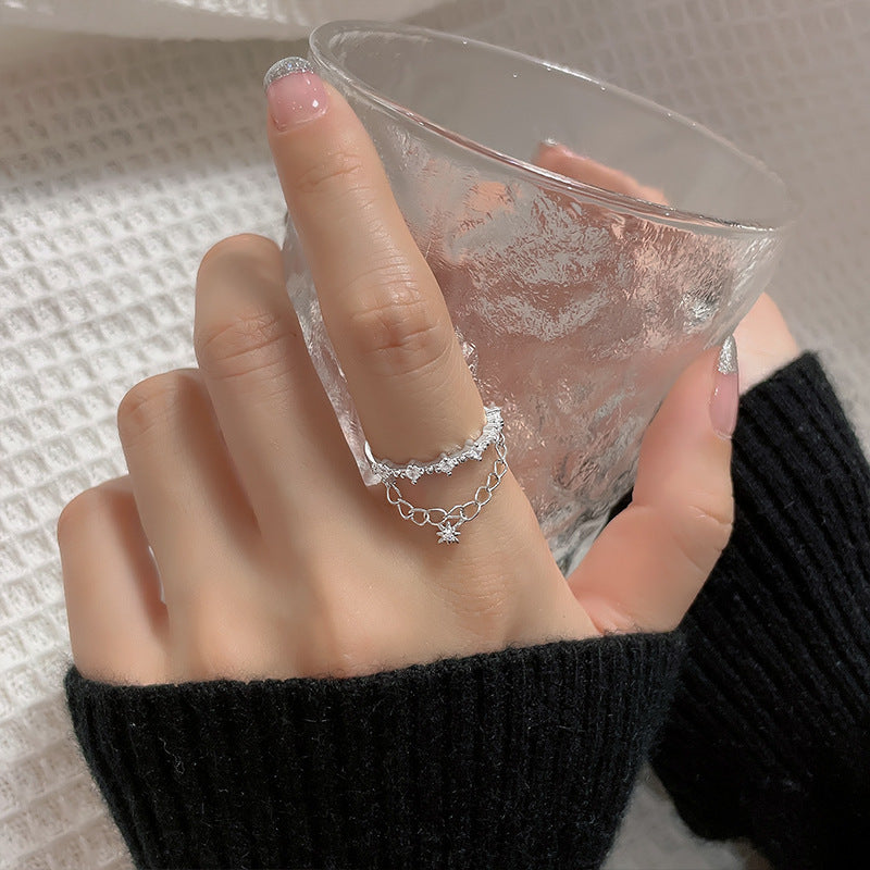 Bague double chaîne Meteor en argent 925 pour femme, légère et luxueuse