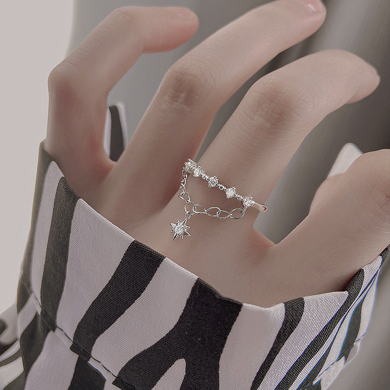 Bague double chaîne Meteor en argent 925 pour femme, légère et luxueuse