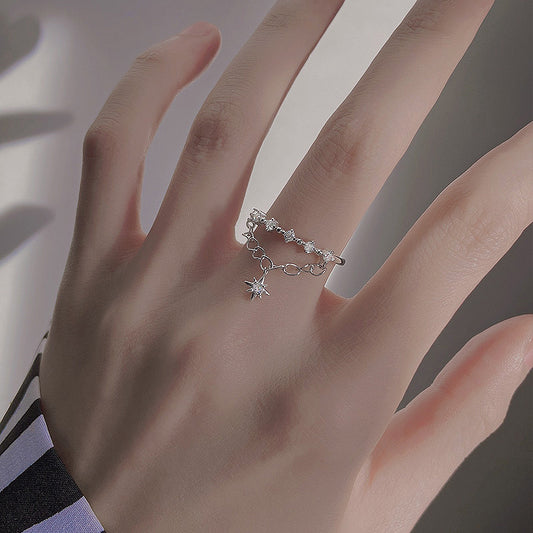 Bague double chaîne Meteor en argent 925 pour femme, légère et luxueuse