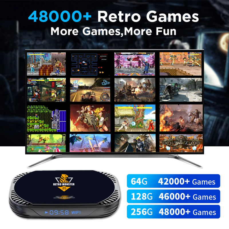 Console de jeux vidéo rétro Amlogic S905X4 pour Sega Saturn/PS1/PSP/N64/DC/MAME avec plus de 48 000 jeux et plus de 70 émulateurs.