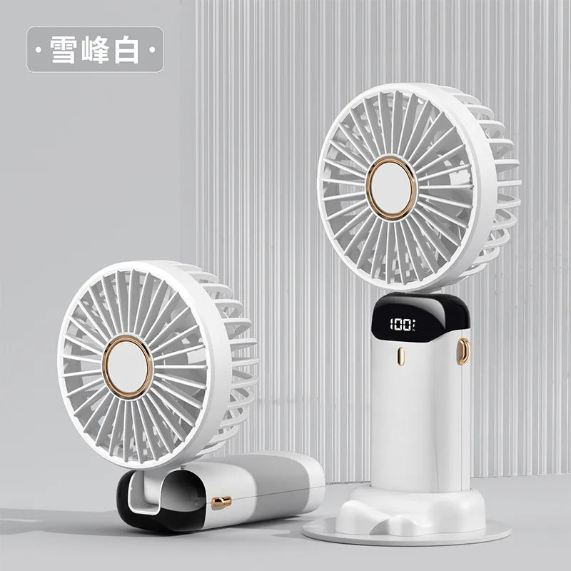Mini ventilateur portatif pliable de 1800mAh, ventilateurs suspendus au cou, ventilateur Rechargeable par USB à 5 vitesses avec support de téléphone et écran d'affichage