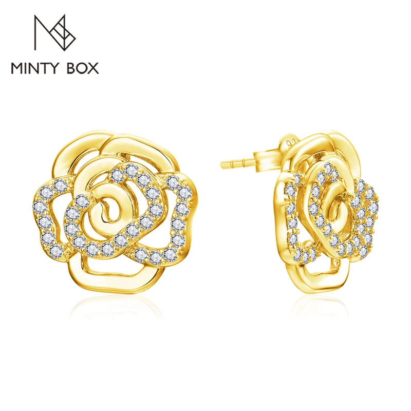 Boucles d'oreilles à tige en diamant et moissanite MINTYBOX pour femme, en argent sterling S925, plaqué or 18 carats, bijoux fins pour mariage et fiançailles