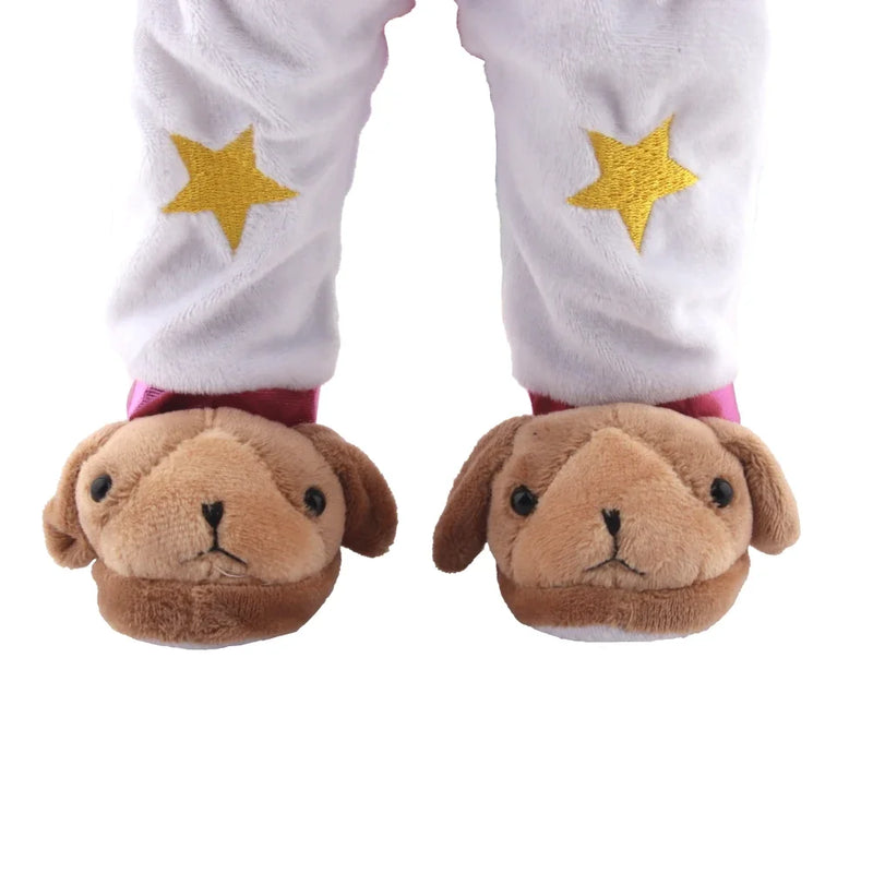 Chaussures en peluche pour poupée, chien, tigre, grenouille, pantoufles pour poupée BJD 1/3, poupée américaine de 43 cm et 18 pouces, nouveau-né, fille, cadeau