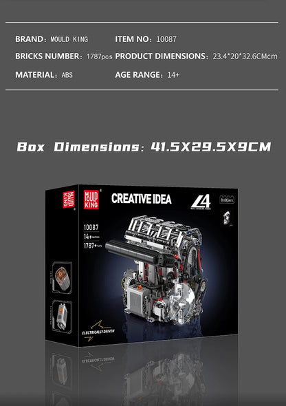 Mould King 10088 Bloc de construction de voiture technique Le modèle de moteur V8 motorisé Brique Assemblage Voiture Brique Jouets Enfants Cadeau de Noël