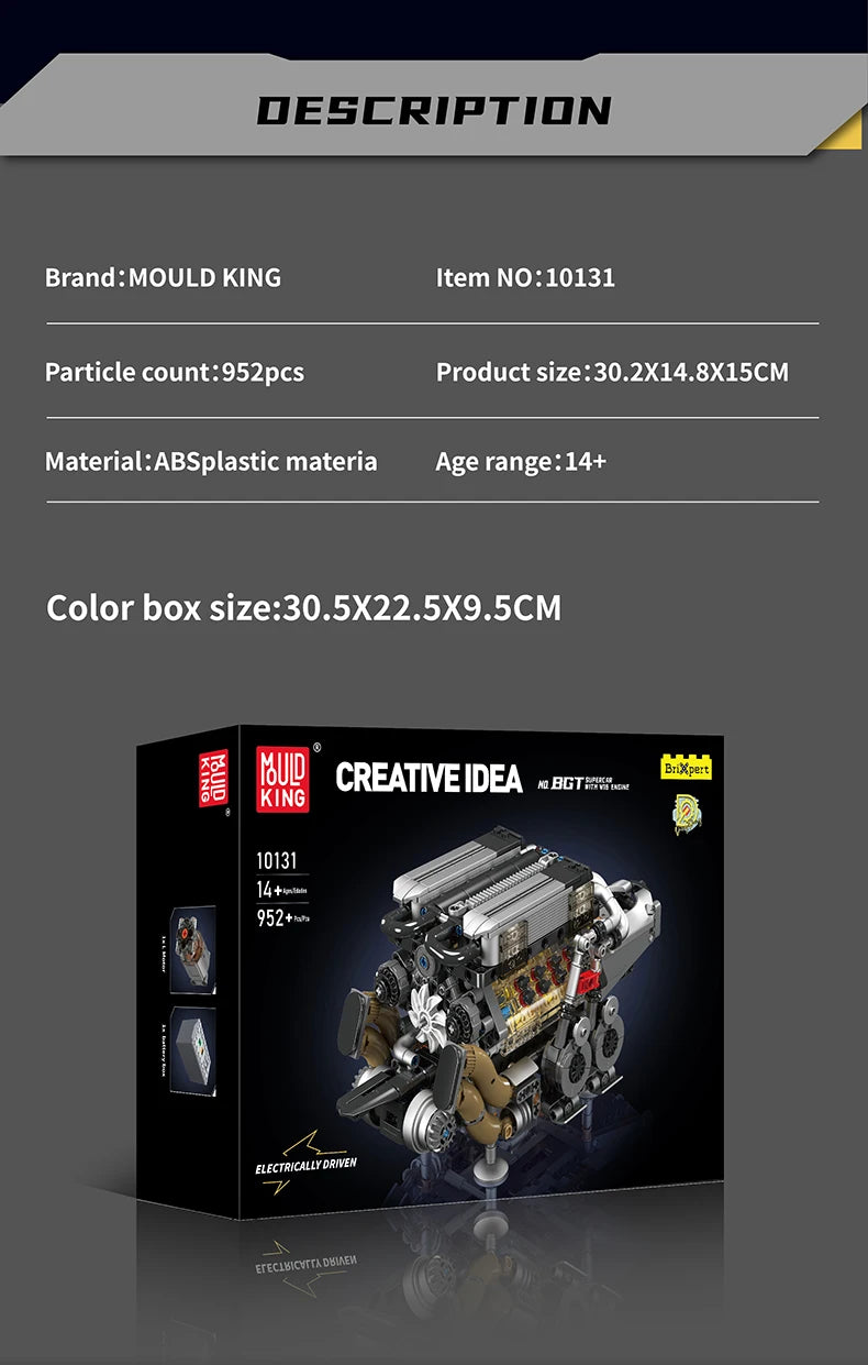 Mould King 10088 Bloc de construction de voiture technique Le modèle de moteur V8 motorisé Brique Assemblage Voiture Brique Jouets Enfants Cadeau de Noël