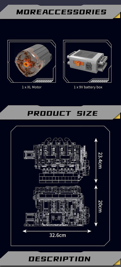Mould King 10088 Bloc de construction de voiture technique Le modèle de moteur V8 motorisé Brique Assemblage Voiture Brique Jouets Enfants Cadeau de Noël