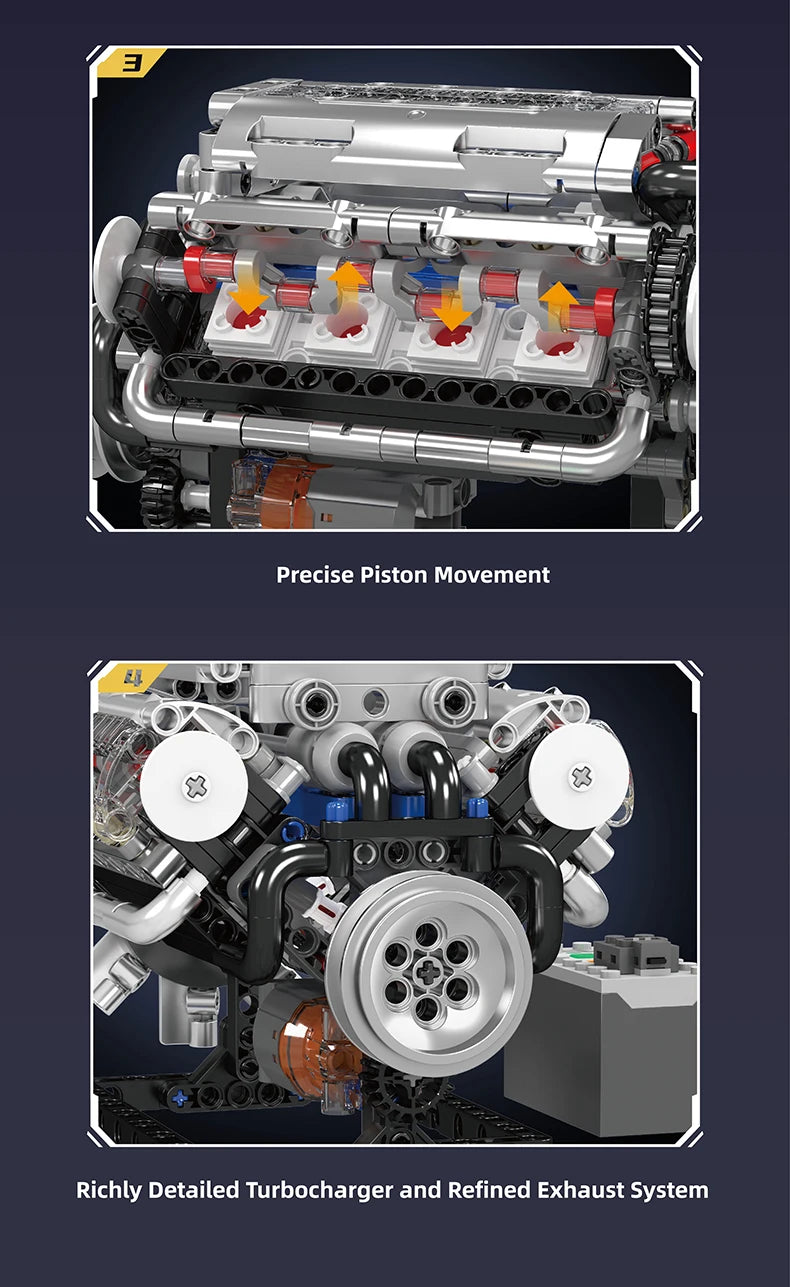 Mould King 10088 Bloc de construction de voiture technique Le modèle de moteur V8 motorisé Brique Assemblage Voiture Brique Jouets Enfants Cadeau de Noël