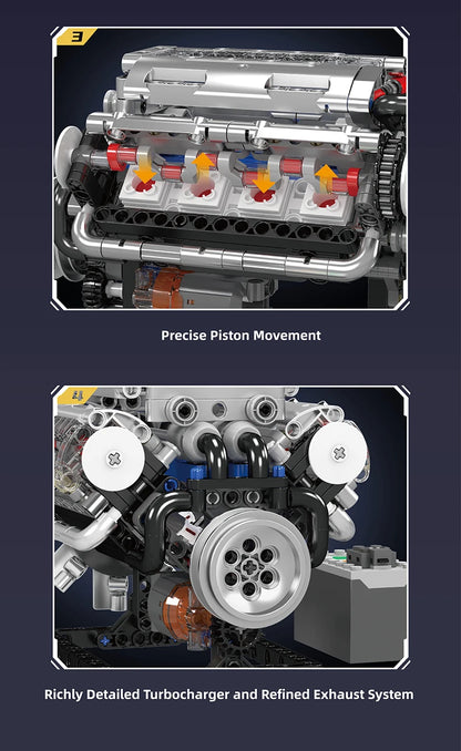 Mould King 10088 Bloc de construction de voiture technique Le modèle de moteur V8 motorisé Brique Assemblage Voiture Brique Jouets Enfants Cadeau de Noël