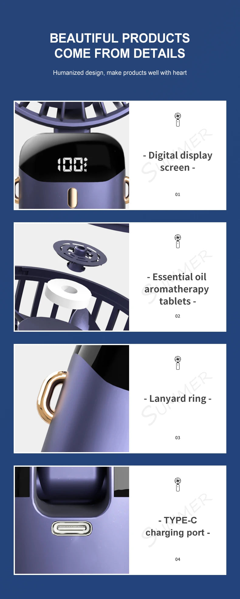 Mini ventilateur portatif USB Mini ventilateur de refroidissement portable Petit ventilateur de chargement Mini ventilateur de chargement silencieux Bureau du dortoir Bureau de l'étudiant Cadeaux longue durée