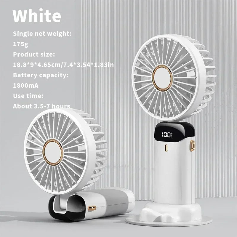 Mini ventilateur portatif pliable USB, ventilateurs suspendus au cou, ventilateur Rechargeable à 5 vitesses avec support de téléphone et écran d'affichage
