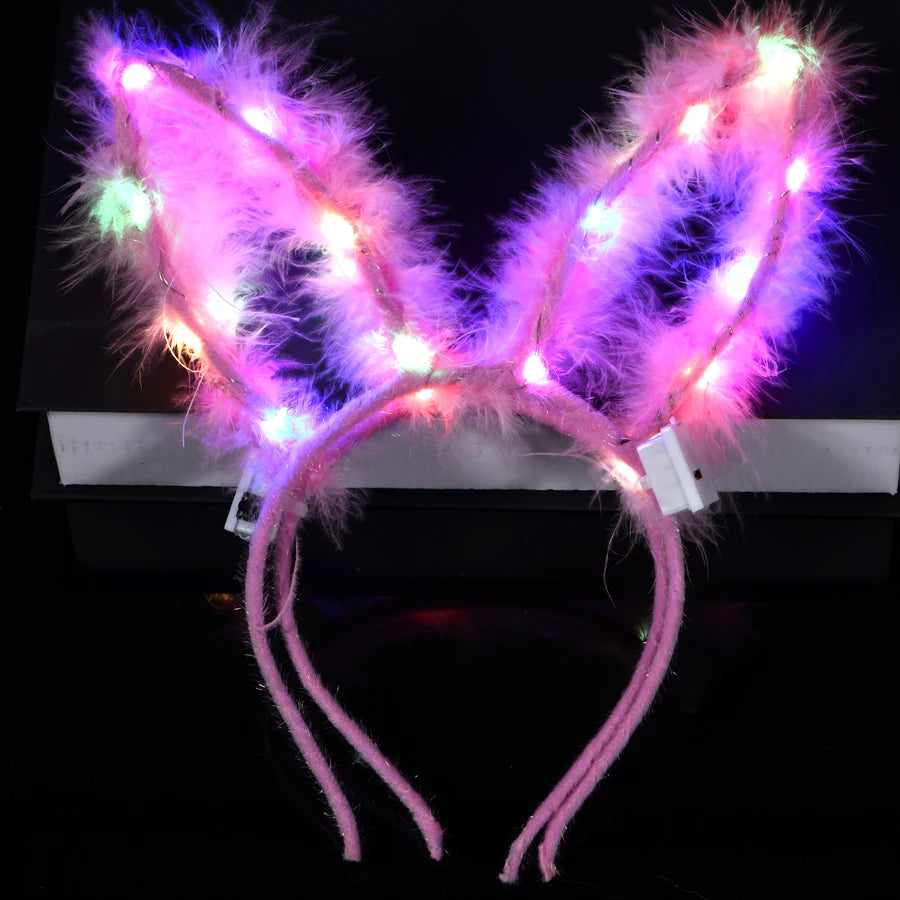 🐰🎀 Bandeaux LED Lumineux – Oreilles de Chat, Lapin ou Corne Magique