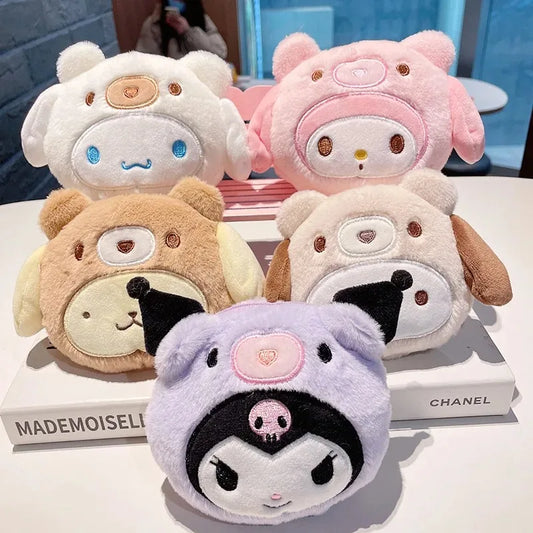 Porte-clés en peluche Sanrio Kuromi, portefeuille, peluche Melody Cinnamoroll, porte-monnaie, écouteurs, organisateur de sac, pendentif, porte-clés, cadeaux pour filles