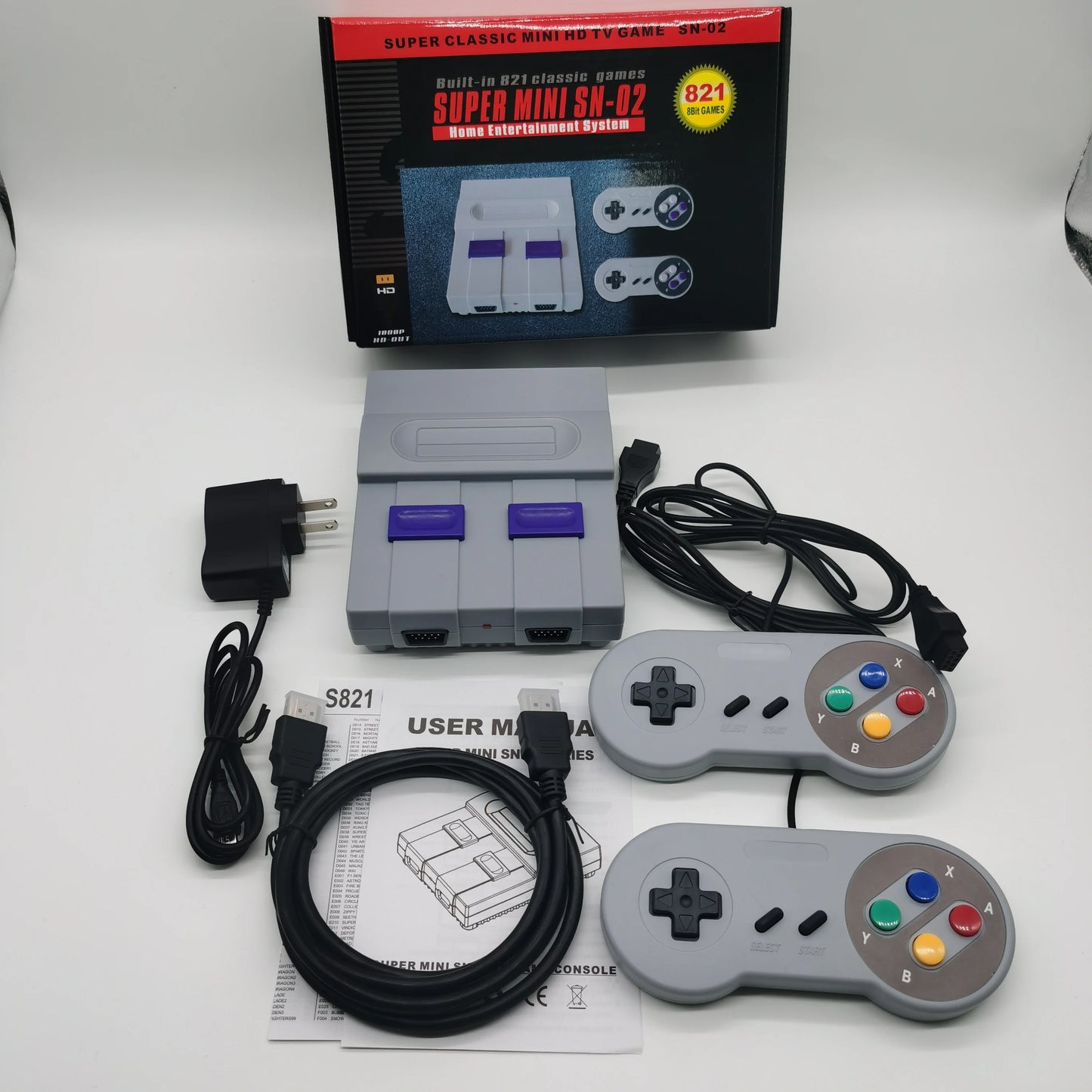 Console de jeu rétro HDMI Super Mini Système de jeu vidéo classique 821 jeux vidéo Plug and Play intégrés Convient pour un cadeau de Noël