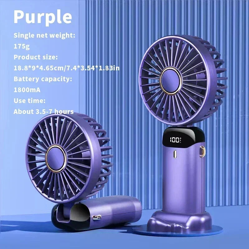 Mini ventilateur portatif pliable USB, ventilateurs suspendus au cou, ventilateur Rechargeable à 5 vitesses avec support de téléphone et écran d'affichage
