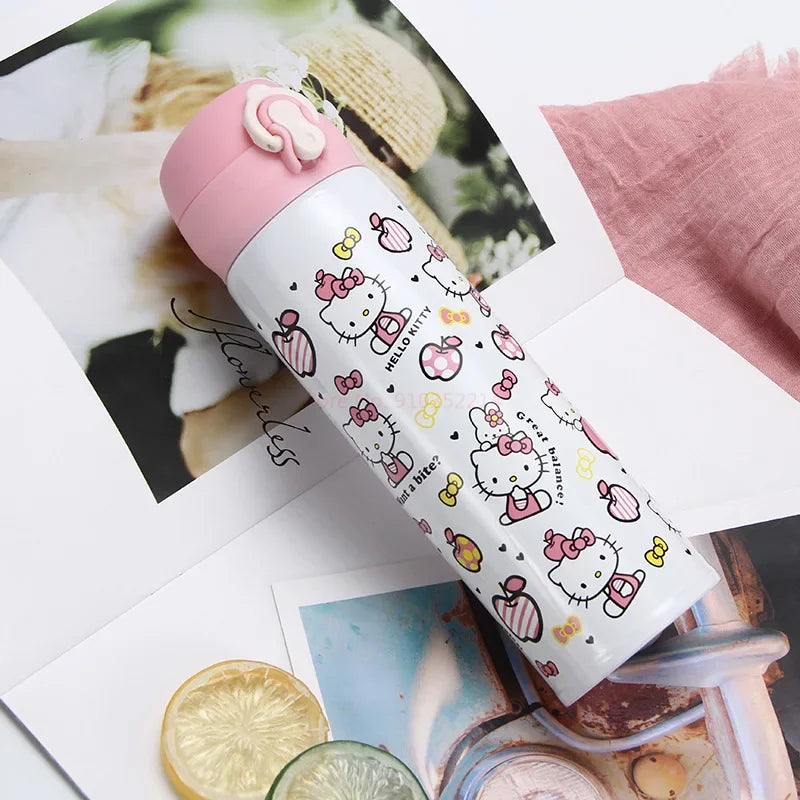 Bouteille isotherme Hello Kitty pour enfant, thermos rose en acier inoxydable, motif dessin animé