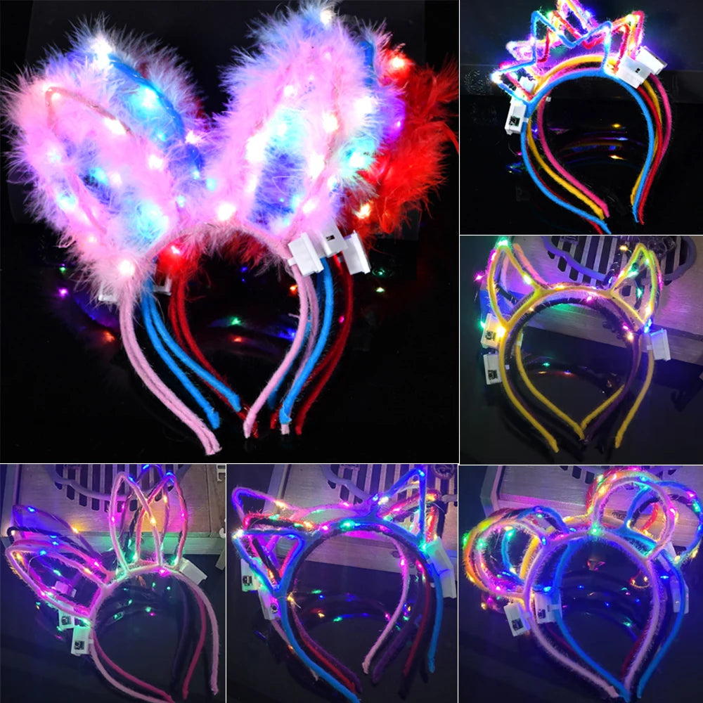 🐰🎀 Bandeaux LED Lumineux – Oreilles de Chat, Lapin ou Corne Magique