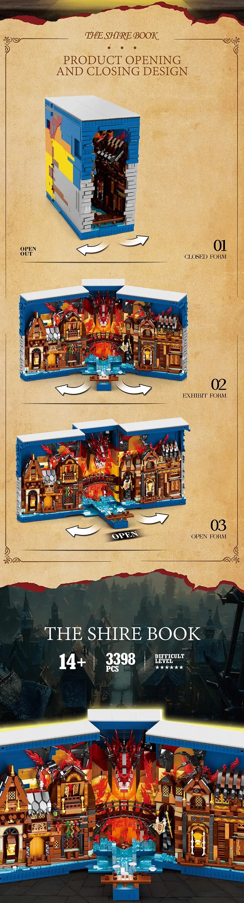 Jouets d'assemblage de blocs de construction de librairie à thème Hobbit