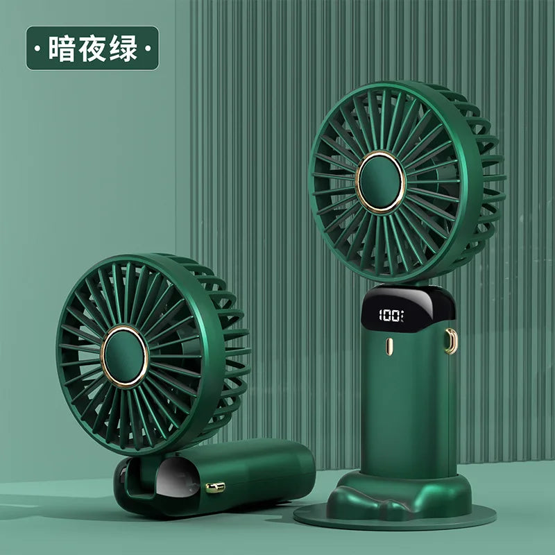 Mini ventilateur portatif pliable de 1800mAh, ventilateurs suspendus au cou, ventilateur Rechargeable par USB à 5 vitesses avec support de téléphone et écran d'affichage