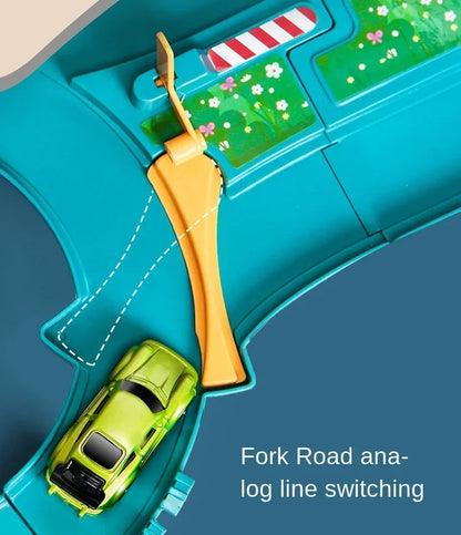 Voiture électrique sur rail, dinosaure, bâtiment, parking, aventure, course, jouets pour enfants, cerveau, mécanique, voitures interactives sur rail