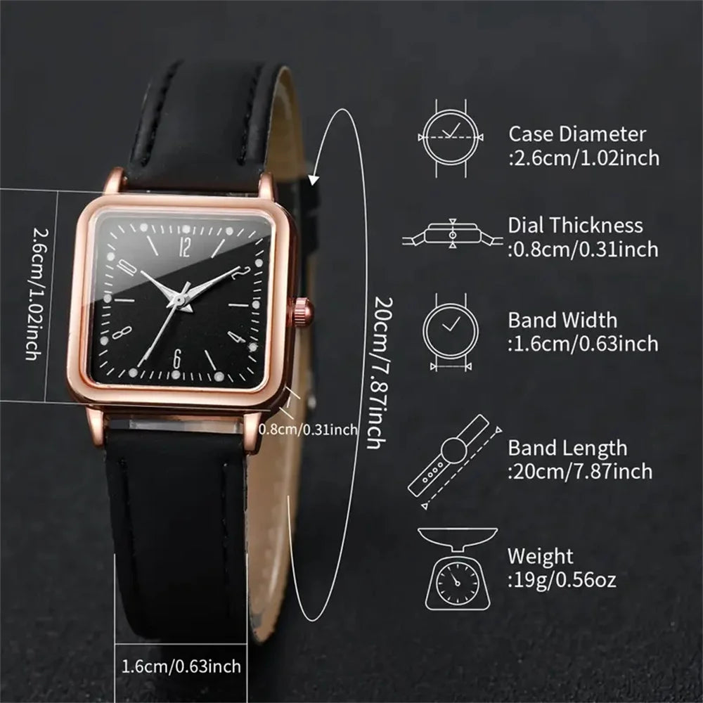 2 pièces/ensemble mode carré montre pour femme Bracelet en cuir montres à Quartz coeur Bracelet ensemble