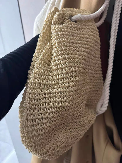 Sac à dos de plage Sanrio Hello Kitty, mignon, tissé à la main, grande capacité, en paille, style bohème, pour les vacances, les voyages, pour fille, cadeau d'anniversaire