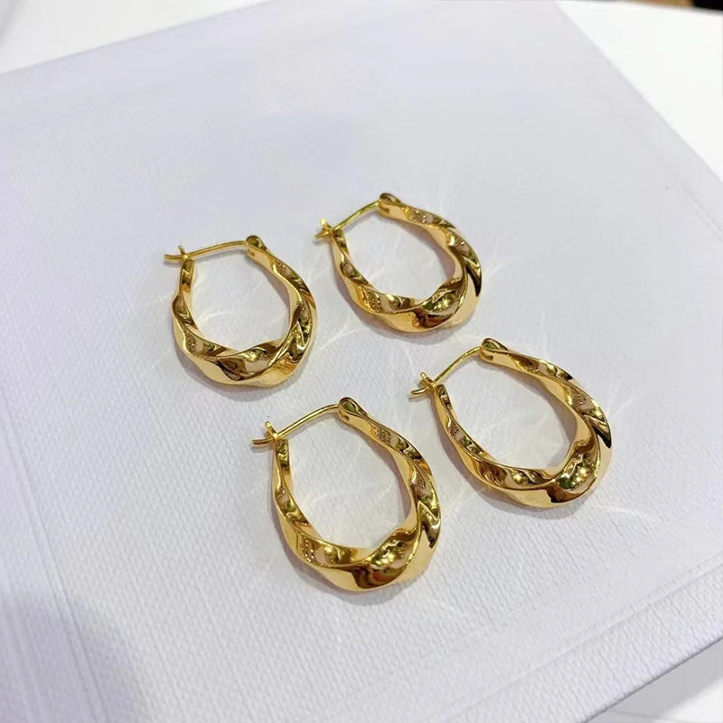 Boucles d'oreilles pendantes MIQIAO en or véritable 18 carats pour femme, design ovale torsadé classique, pur AU750, bijoux fins, cadeau EA016