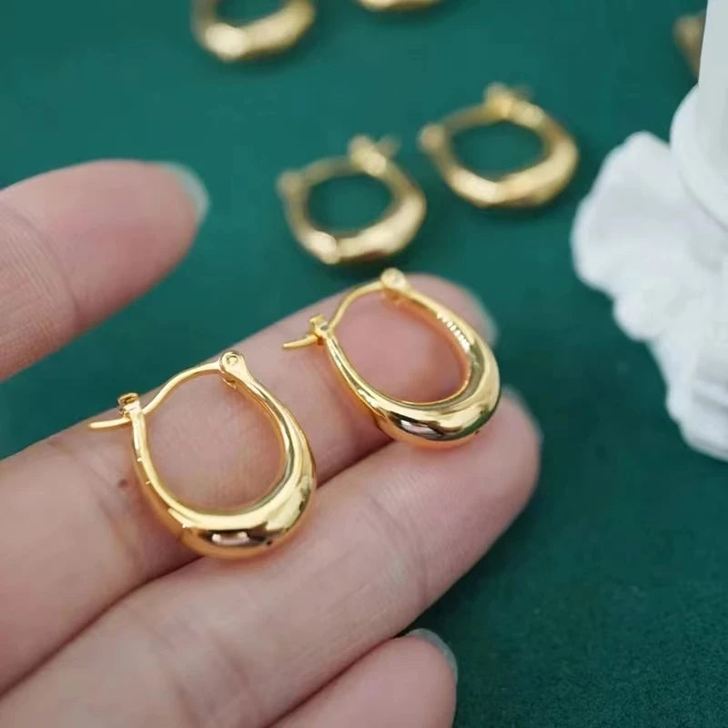 Boucles d'oreilles MUZHI en or véritable 18 carats pour femmes, design en U, pur AU750, simple et tendance, bijoux fins, cadeau EA004