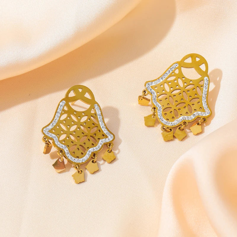 EILIECK Ensemble de bijoux vintage en acier inoxydable 316L, collier et boucles d'oreilles, motif œil et main, tendance, résistant à la lumière, idéal pour femme et fille