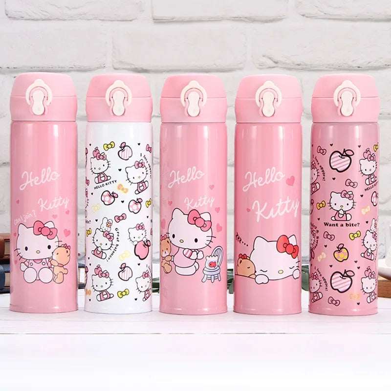 Bouteille isotherme Hello Kitty pour enfant, thermos rose en acier inoxydable, motif dessin animé