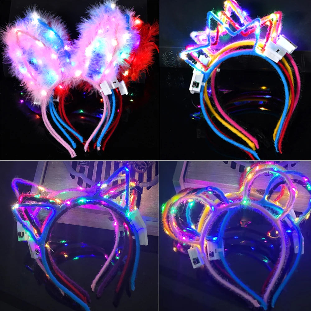 🐰🎀 Bandeaux LED Lumineux – Oreilles de Chat, Lapin ou Corne Magique