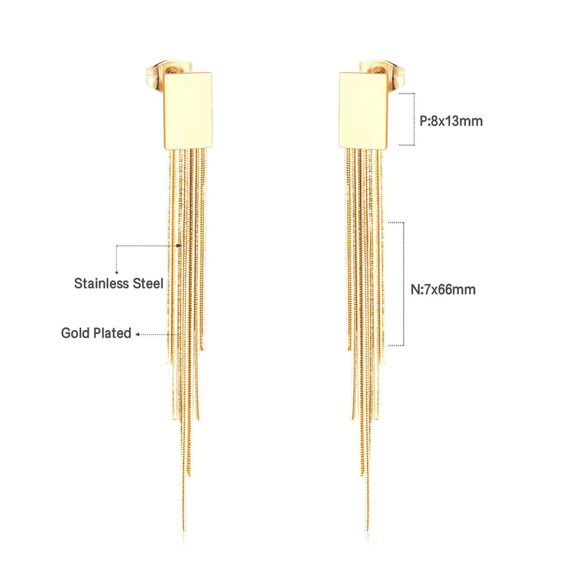 Boucles d'oreilles pendantes en acier inoxydable poli de luxe, rondes, carrées, en forme d'étoile, pour femmes et filles, classiques, à pompon
