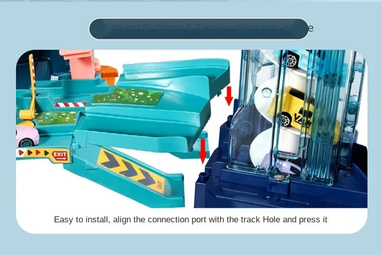 Voiture électrique sur rail, dinosaure, bâtiment, parking, aventure, course, jouets pour enfants, cerveau, mécanique, voitures interactives sur rail