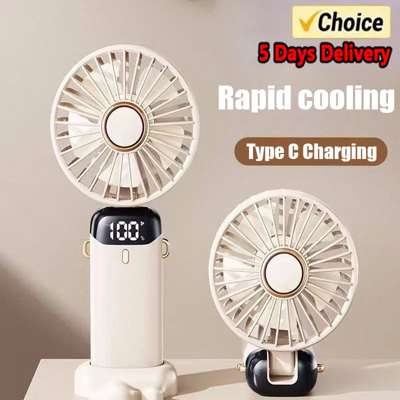 Mini ventilateur portatif pliable USB, ventilateurs suspendus au cou, ventilateur Rechargeable à 5 vitesses avec support de téléphone et écran d'affichage