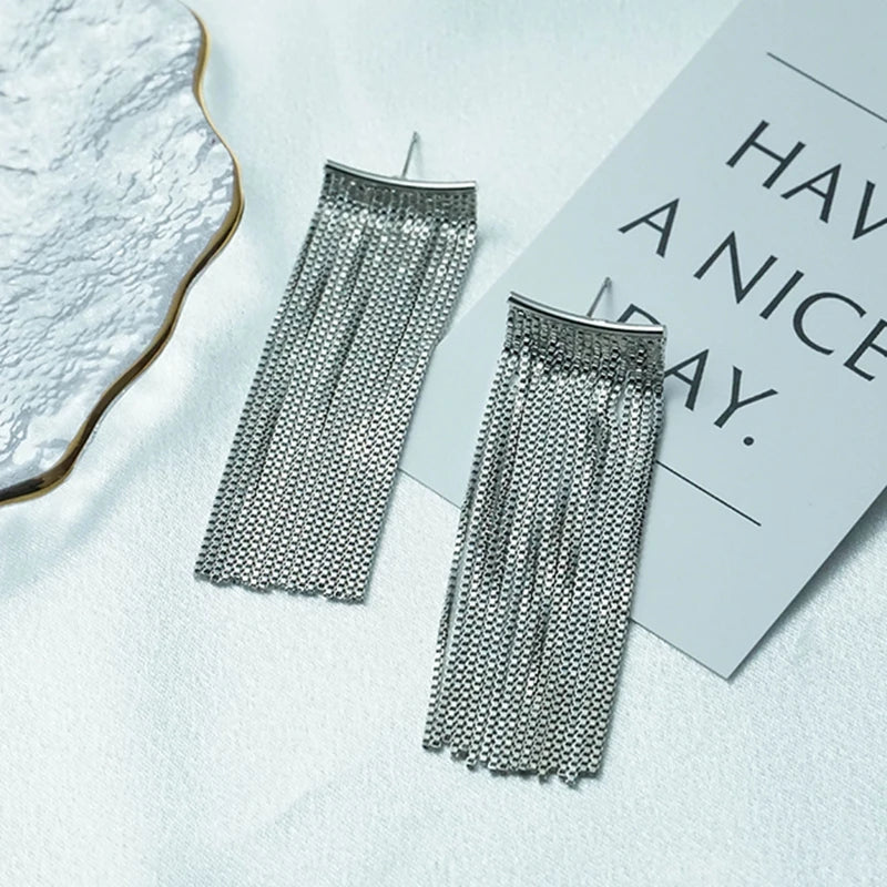 Boucles d'oreilles à pampilles plaquées or tendance pour femmes, boucles d'oreilles à longue chaîne, boucles d'oreilles de mariage, bijoux de fête, cadeau, vente en gros