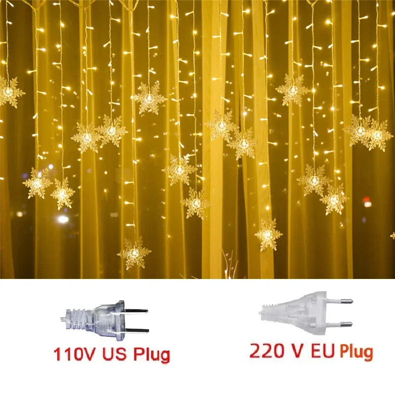 ❄️🎄Rideau de Lumières LED Flocon de Neige 3,5m – Créez une Ambiance Magique pour Noël 2024 !