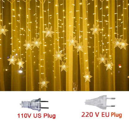 ❄️🎄Rideau de Lumières LED Flocon de Neige 3,5m – Créez une Ambiance Magique pour Noël 2024 !