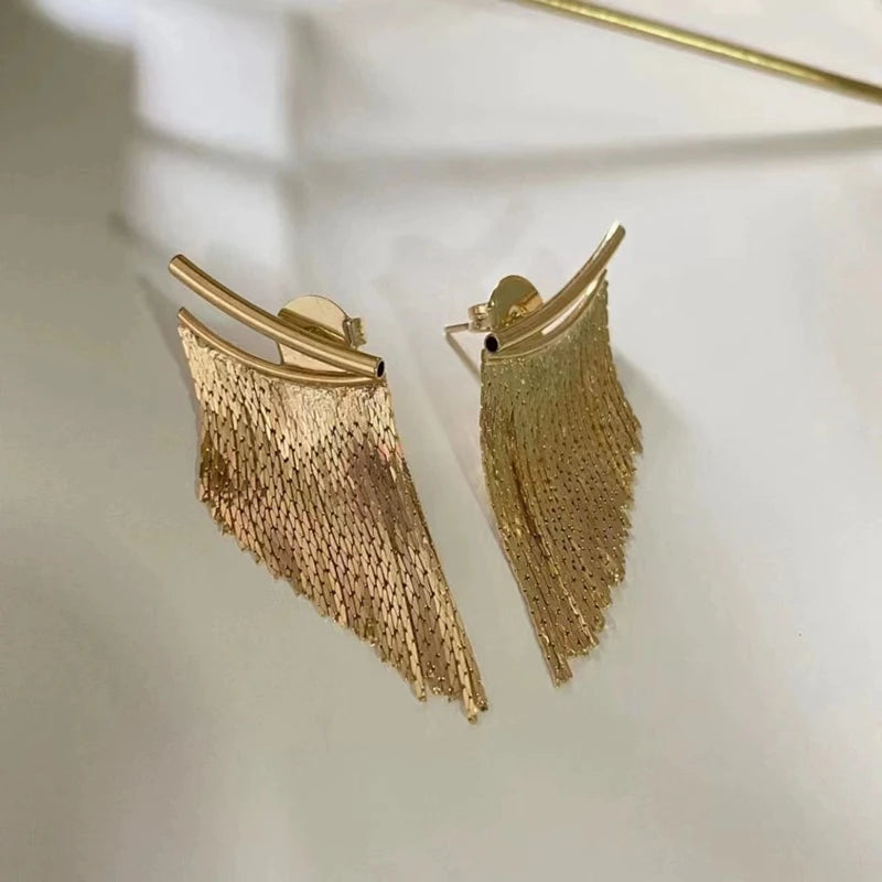 Boucles d'oreilles à pampilles plaquées or tendance pour femmes, boucles d'oreilles à longue chaîne, boucles d'oreilles de mariage, bijoux de fête, cadeau, vente en gros