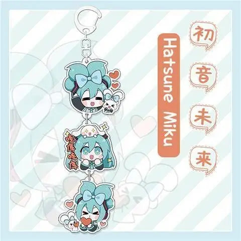 Porte-clés Hatsune Miku en acrylique double face, accessoire de décoration pour sac à dos, dessin animé populaire, cadeau d'anniversaire neutre