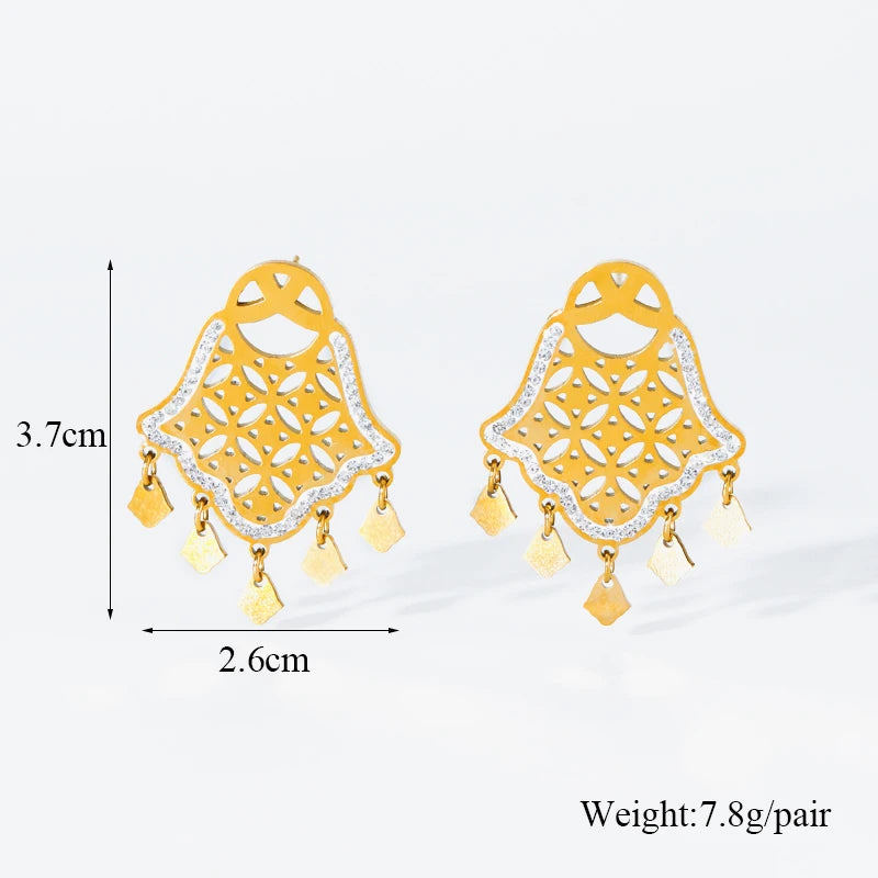 EILIECK Ensemble de bijoux vintage en acier inoxydable 316L, collier et boucles d'oreilles, motif œil et main, tendance, résistant à la lumière, idéal pour femme et fille