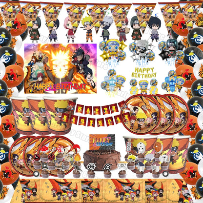Décoration de fête d'anniversaire pour enfants, figurine d'anime Narutoed Sasuke, vaisselle en papier, assiette, tasse, drapeau, scène de cosplay