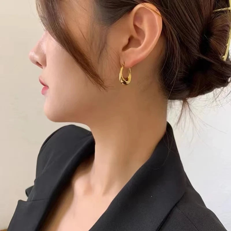 Boucles d'oreilles MUZHI en or véritable 18 carats pour femmes, design en U, pur AU750, simple et tendance, bijoux fins, cadeau EA004